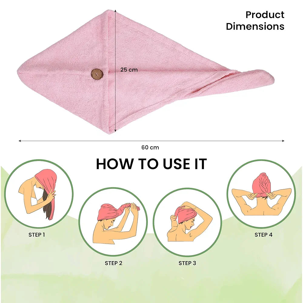 Mush Bamboo Hair Towel | Ultra Soft, Absorbent & Anti Microbial Hair Wrap | Quick Drying 500 GSM Bamboo Towel For Hair,Baby Pink